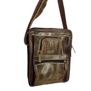 NEW Claire Chase brown distressed leather multi compartment crossbody man bag